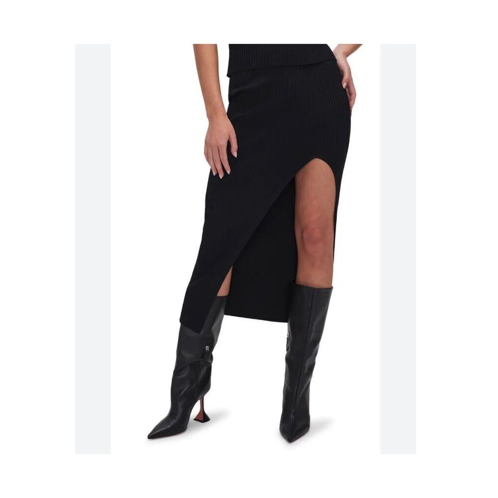 NWT Good American Shine Ribbed Slit Midi Skirt size 00/0